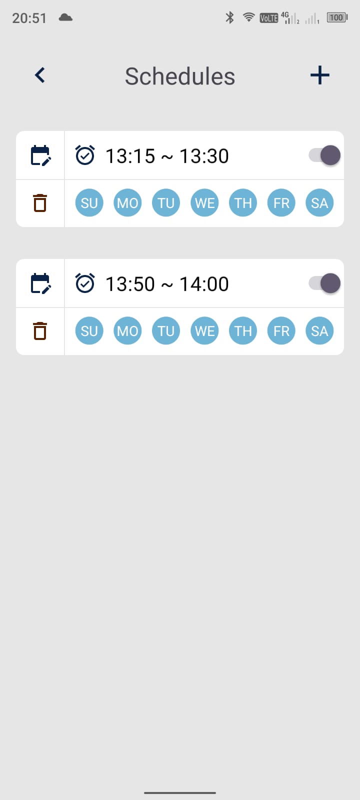 myMobi app schedule list for automatic immobilization times
